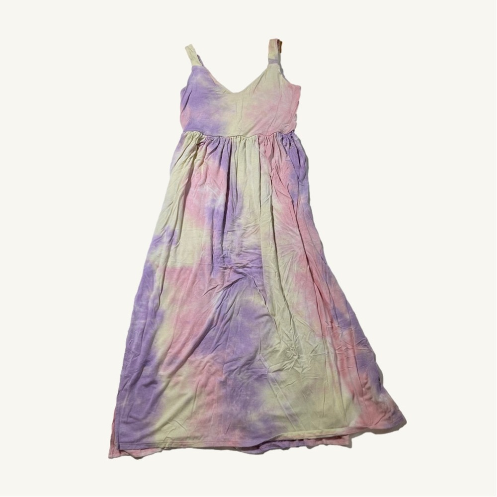21 Saints Mid-Length Pastel Tie Dye V-Neck Tank Top Dress Yellow, Purple & Pink